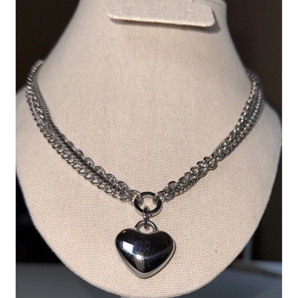 Milor Stainless Steel Multi Chain Heart Stationary Necklace 18"